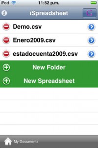 iSpreadsheet - Menú de archivos