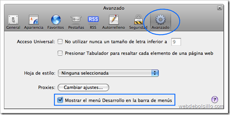 Editor de preferencias de Safari