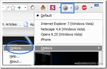 Opciones de User Agent Switcher