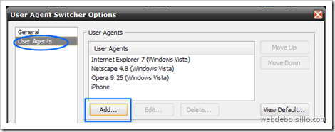 Agregar User Agent a User Agent Switcher