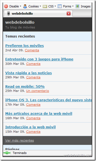 Firefox simulando la resolución del iPhone